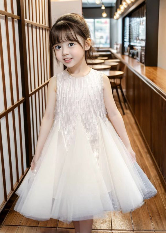 Art Apricot O-neck Patchwork Tulle Long Dress Sleeveless Xz030