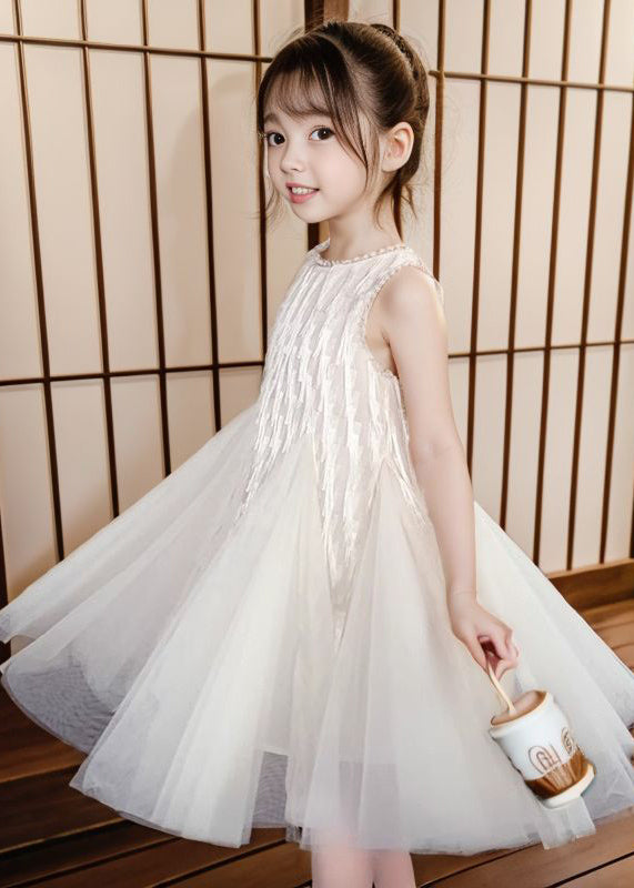 Art Apricot O-neck Patchwork Tulle Long Dress Sleeveless Xz030