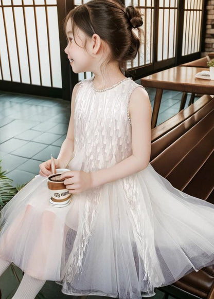 Art Apricot O-neck Patchwork Tulle Long Dress Sleeveless Xz030