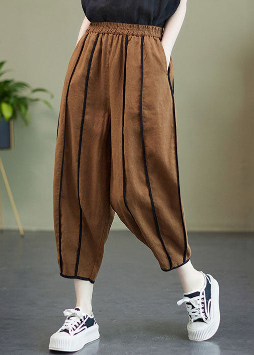 Art Coffee Elastic Waist Oversized Patchwork Linen Harem Pants Summer Ac2078