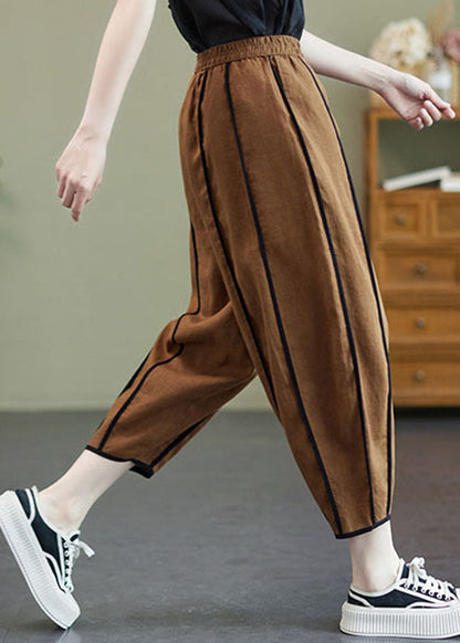 Art Coffee Elastic Waist Oversized Patchwork Linen Harem Pants Summer Ly0654