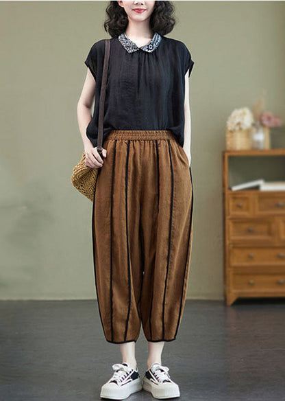 Art Coffee Elastic Waist Oversized Patchwork Linen Harem Pants Summer Ac2078