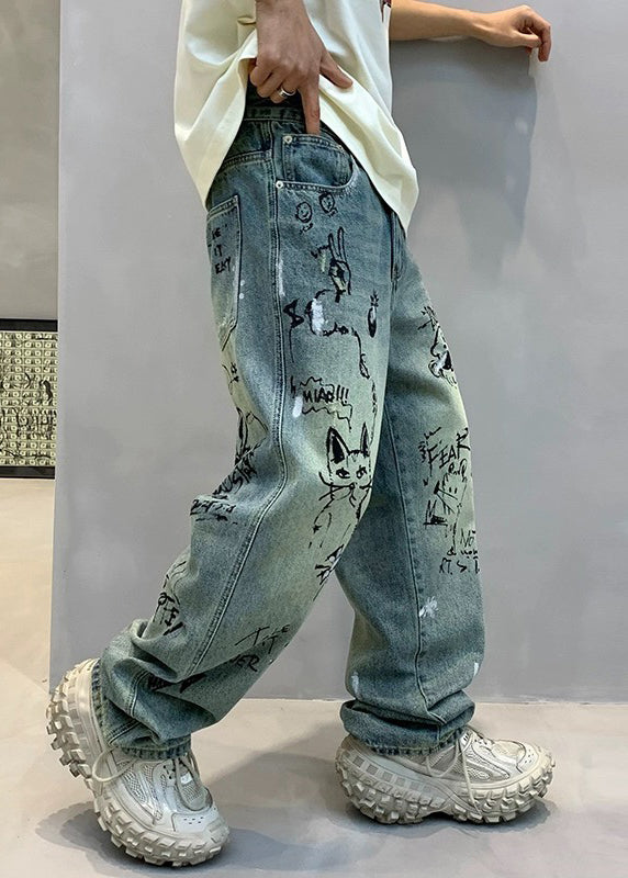 Art Denim Blue High Wais Print Pants F4213