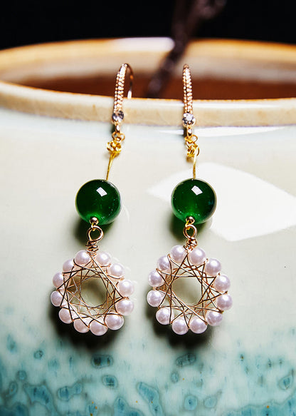 Art Hoop Pearl Turquoise Drop Earrings