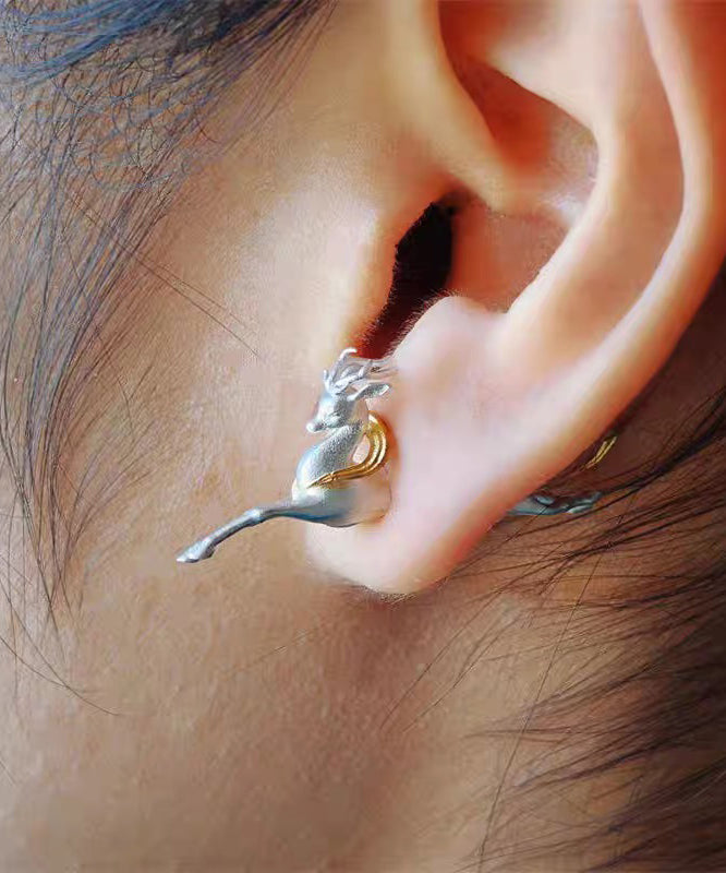 Art Gold Streamers Dunhuang Little Deer Gold Plated Single Stud Earrings