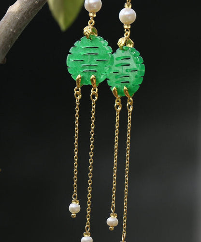 Art Green Sterling Silver Overgild Dry Green Pearl Jade Drop Earrings Tw1037