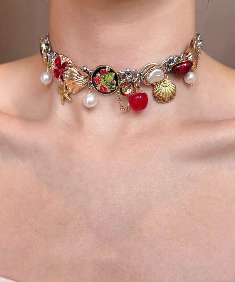 Art Multicolor Stainless Steel Shell Pearl Pendant Necklace
