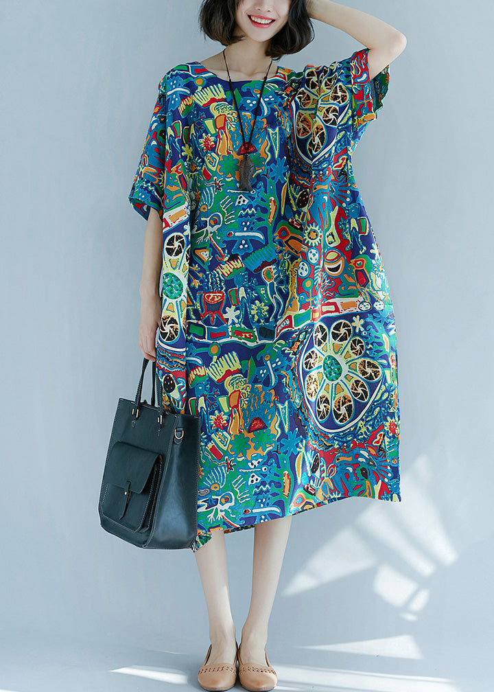 Art O-neck Print Maxi Dress Short Sleeve Ly0648