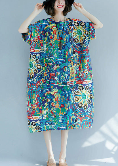 Art O-neck Print Maxi Dress Short Sleeve Ly0648