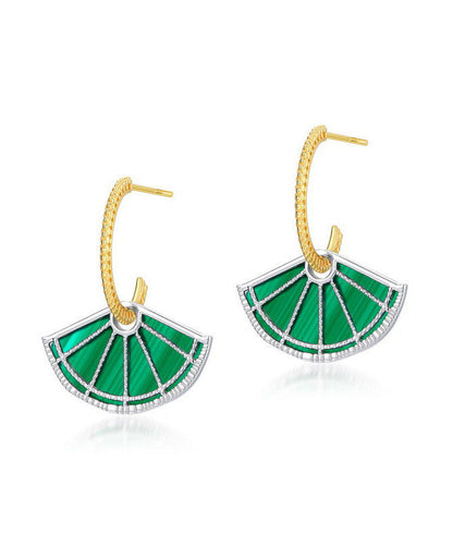 Art Peacock Green Fan-shaped Gem Stone Separable 14k Gold Stud Earrings