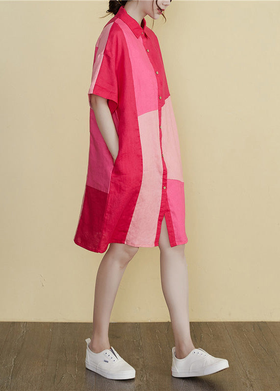 Art Peter Pan Collar Patchwork Button Long Dresses Summer Ac2032