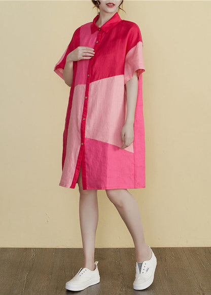 Art Peter Pan Collar Patchwork Button Long Dresses Summer Ac2032