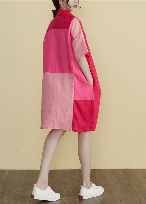 Art Peter Pan Collar Patchwork Button Long Dresses Summer Ac2032