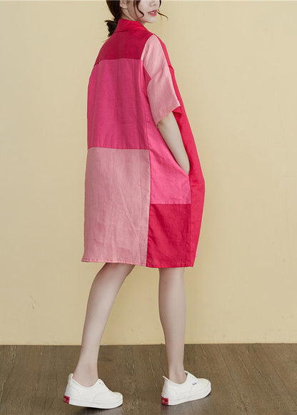 Art Peter Pan Collar Patchwork Button Long Dresses Summer Ac2032