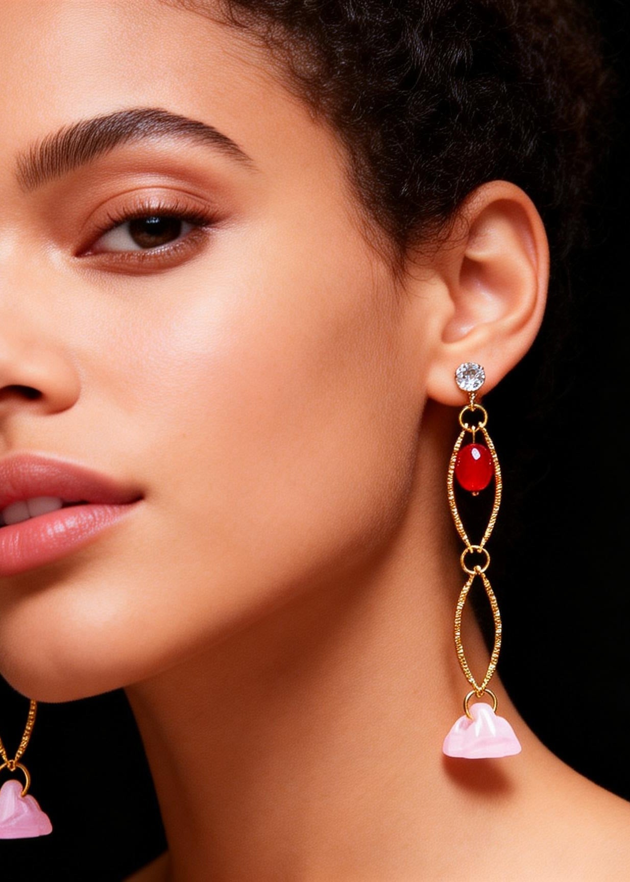 Art Pink Acrylic Zircon Hollow-out Original Design Drop Earrings