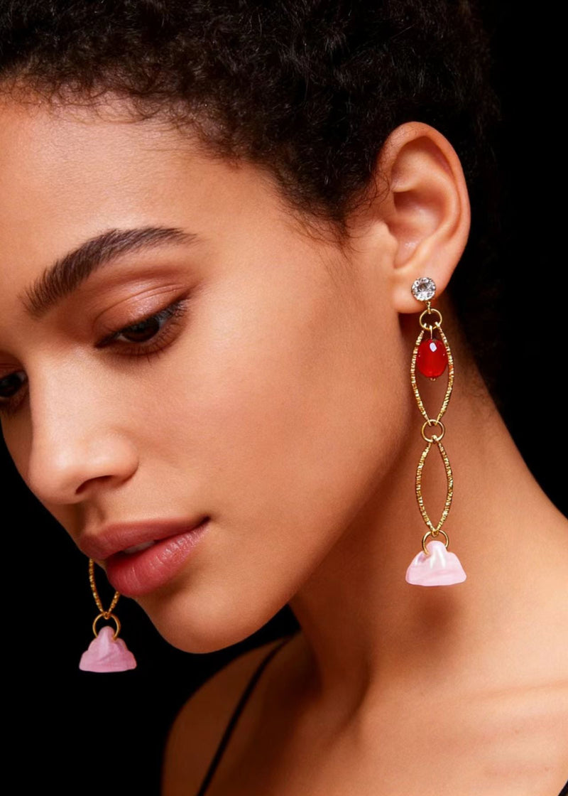 Art Pink Acrylic Zircon Hollow-out Original Design Drop Earrings