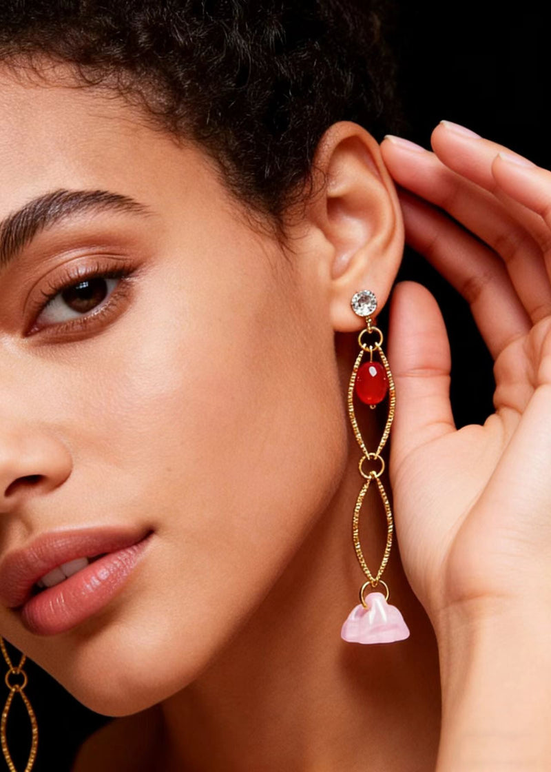 Art Pink Acrylic Zircon Hollow-out Original Design Drop Earrings