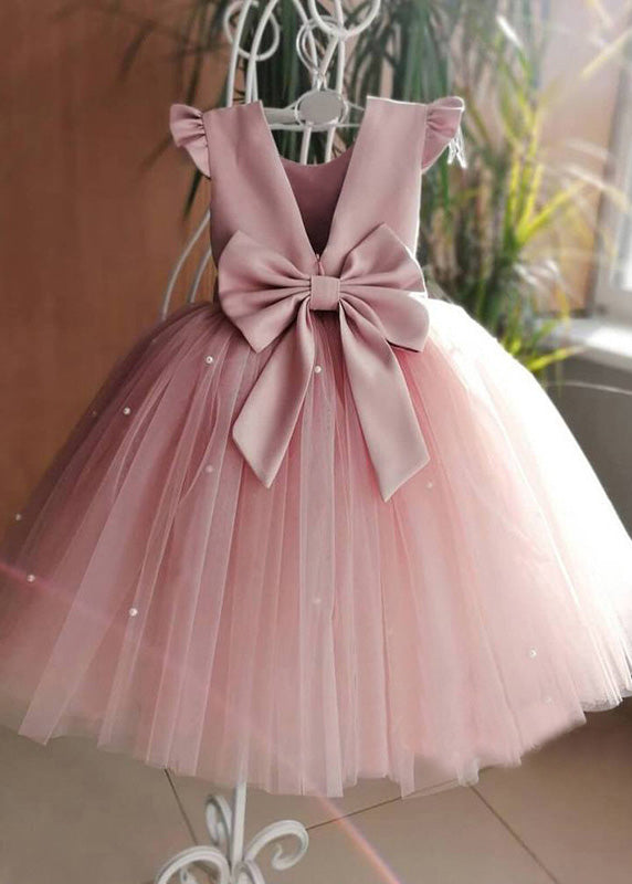 Art Pink Pink Tulle Patchwork Pearl Long Dresses Summer Ys033