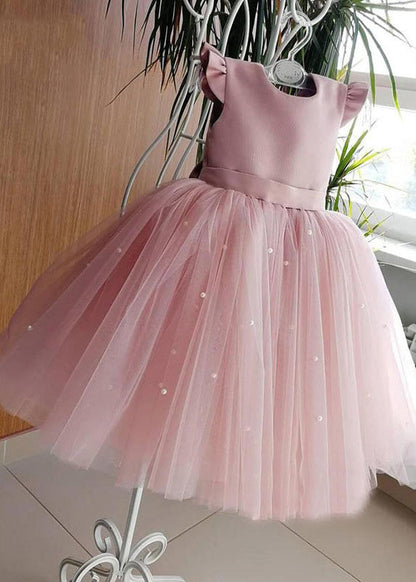 Art Pink Pink Tulle Patchwork Pearl Long Dresses Summer Ys033