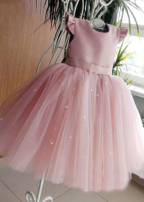 Art Pink Pink Tulle Patchwork Pearl Long Dresses Summer Ys033