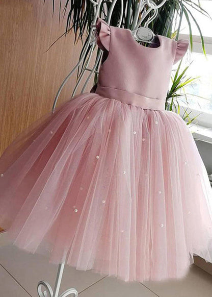 Art Pink Pink Tulle Patchwork Pearl Long Dresses Summer Ys033