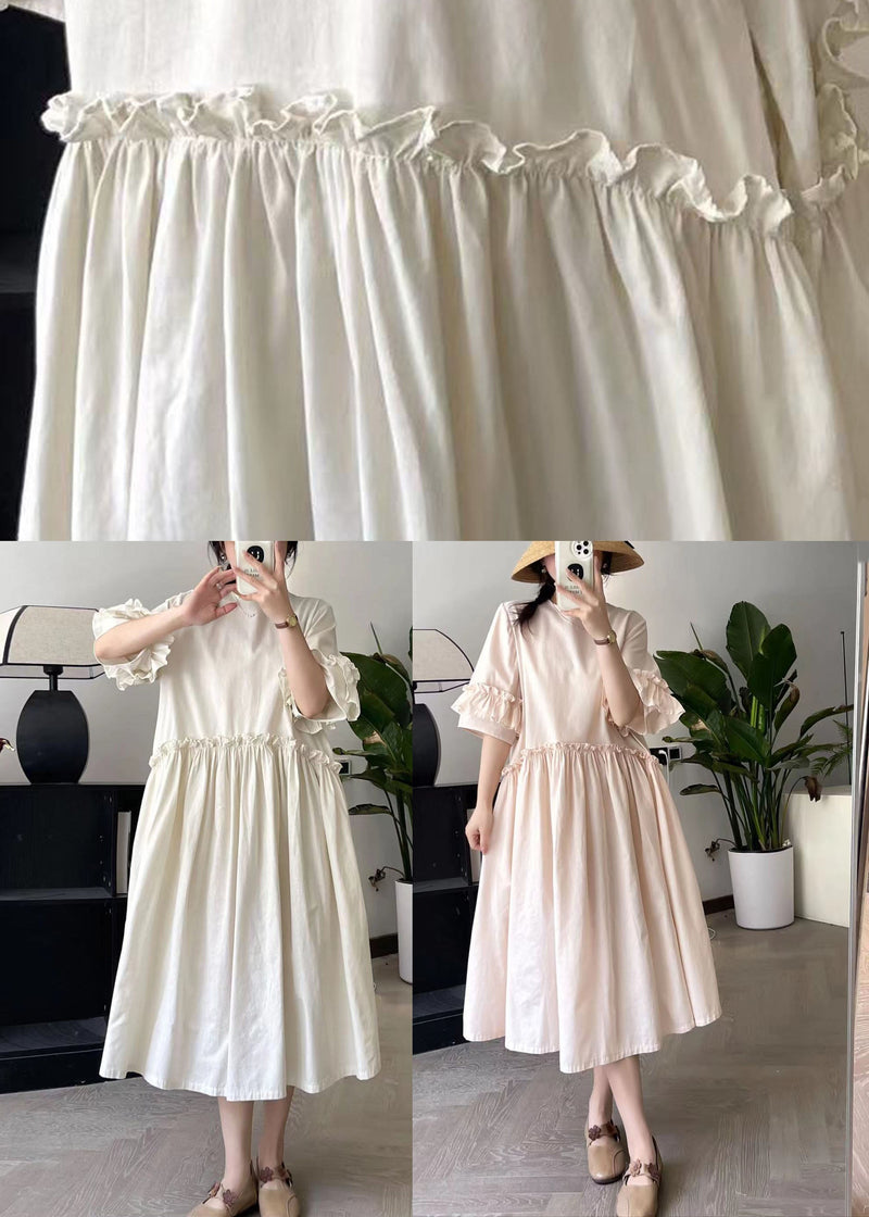 Art Pink O-neck Wrinkled Long Dresses Summer Bv031