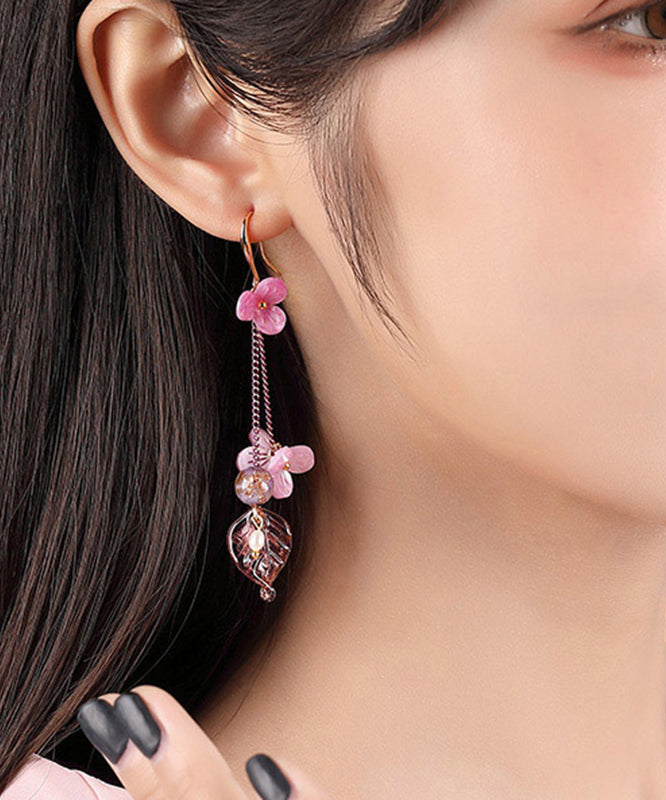 Art Pink Sterling Silver Water Drop Drop Earrings