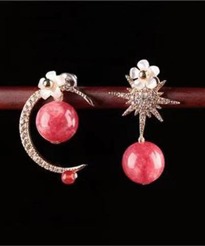 Art Pink Sterling Silver Zircon Gem Stone Shell Drop Earrings