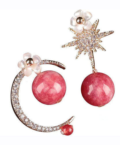 Art Pink Sterling Silver Zircon Gem Stone Shell Drop Earrings