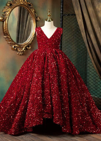 Art Red V Neck Patchwork Sequins Maxi Dresses Sleeveless Ys001