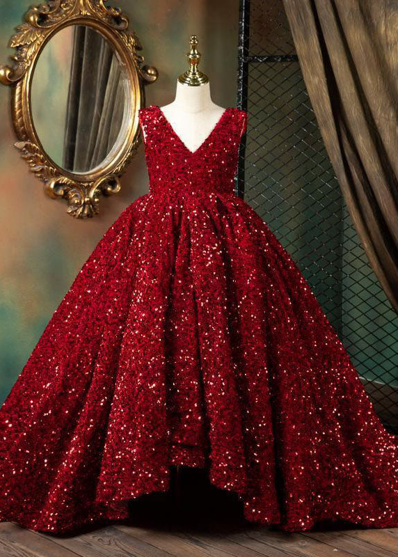 Art Red V Neck Patchwork Sequins Maxi Dresses Sleeveless Ys001