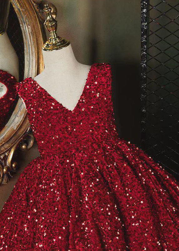 Art Red V Neck Patchwork Sequins Maxi Dresses Sleeveless Ys001