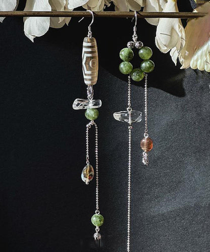 Art Silk Copper Overgild Crystal Agate Chalcedony Asymmetrical Drop Earrings