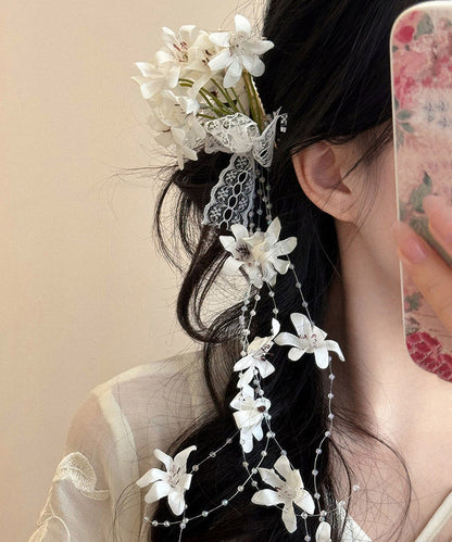 Art White Alloy Pearl Tassel a Pair Hairpin