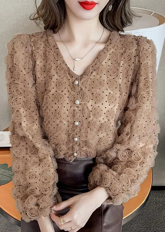 Art White Stereoscopic Tulle Blouses Spring Ha1050
