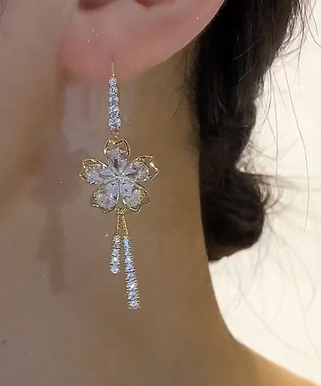 Art White Zircon Bow Tassel Drop Earrings