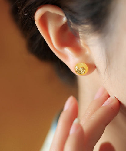 Art Yellow Ancient Gold Beeswax Lock of Good Wishes Stud Earrings