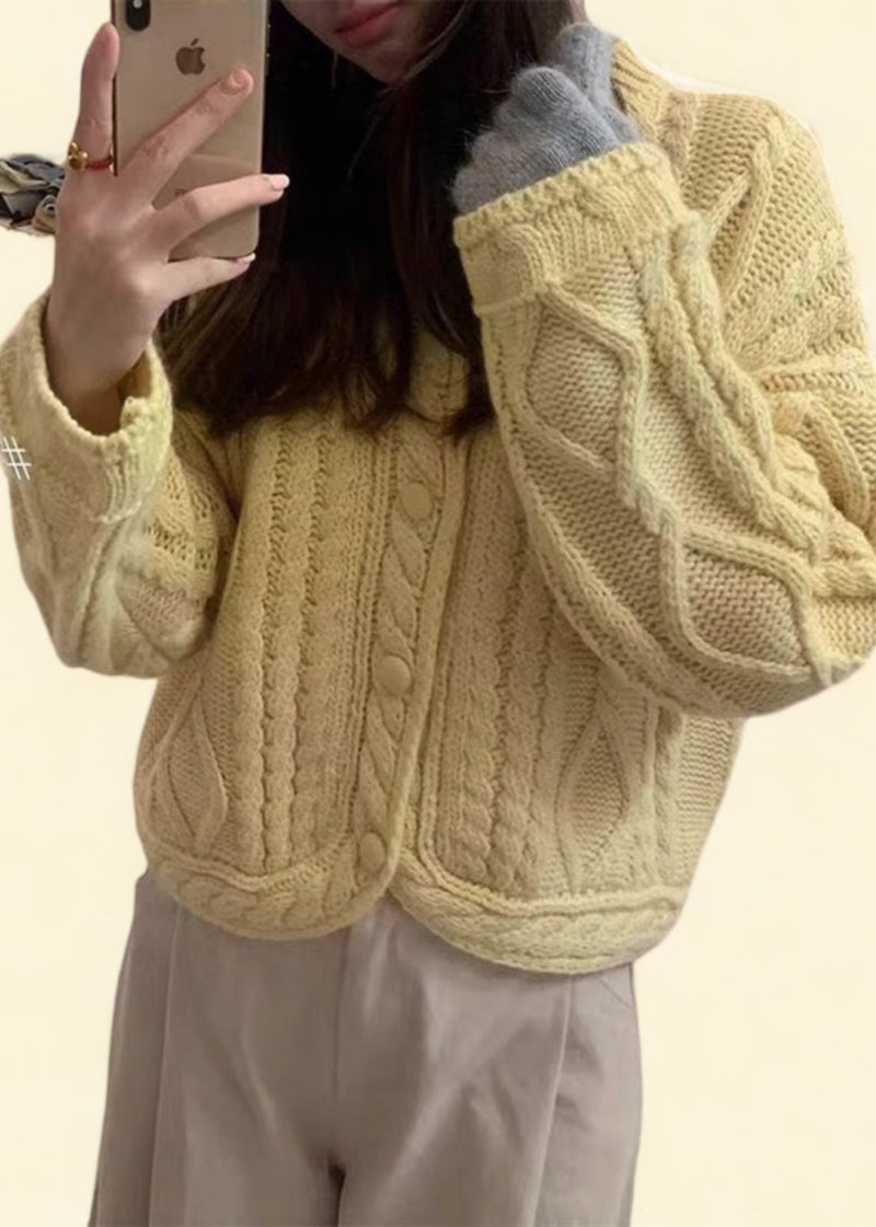 Art Yellow O-neck Button Cozy Knit Cardigans Fall Qp062