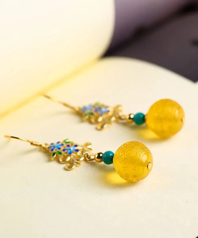 Sterling Silver Inlaid Amber Turquoise Drop Earrings