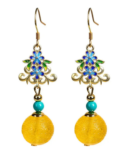 Sterling Silver Inlaid Amber Turquoise Drop Earrings