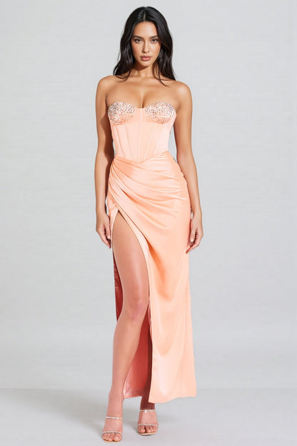 Estrela Diamond-studded Sheath Ruffle Maxi Dress