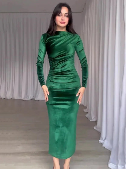 Long Sleeved Velvet Dress for Noble Velvet Slim Slit Irregular Dress Long Dress Party Evening Dress