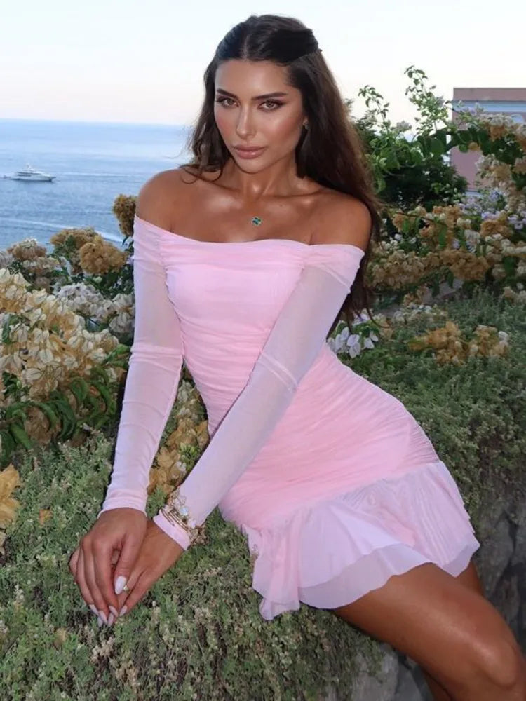 One-shoulder Double Layer Mini Dress