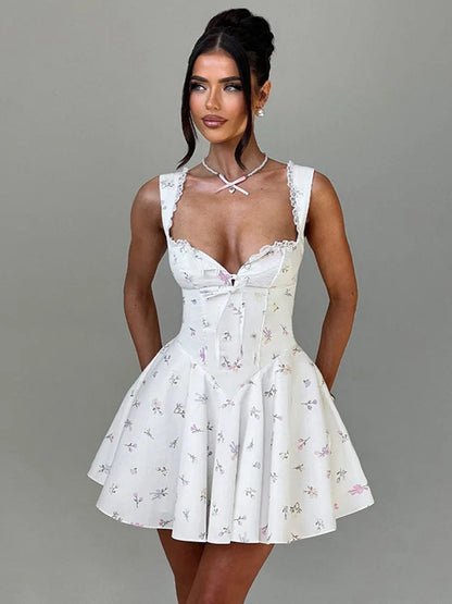 Deep V Backless Pleated Mini Dress