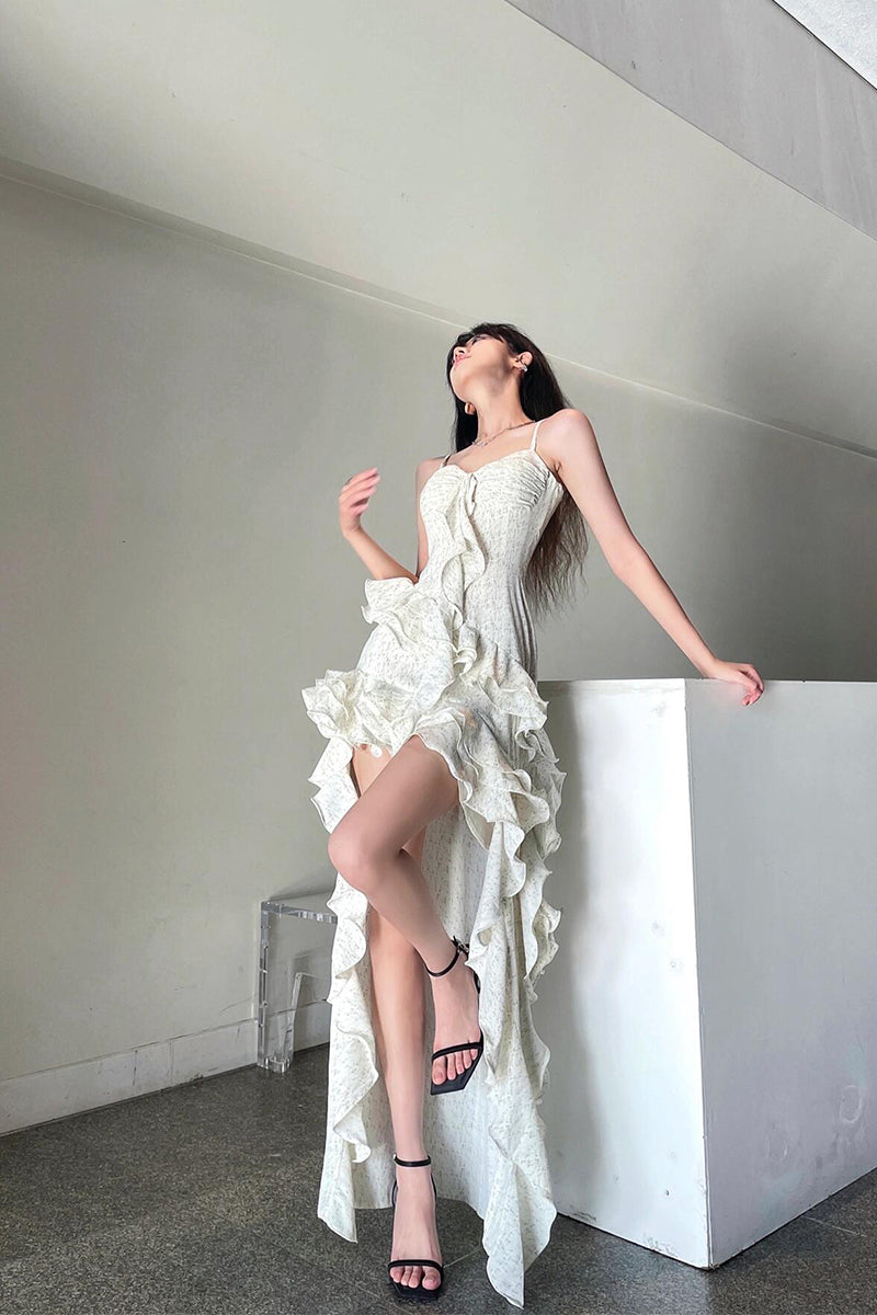 Asymmetrical Ruffle Maxi Dress Beach Goddess Look