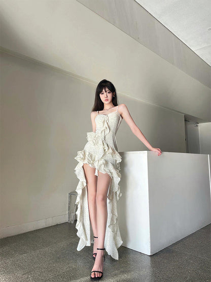 Asymmetrical Ruffle Maxi Dress Beach Goddess Look