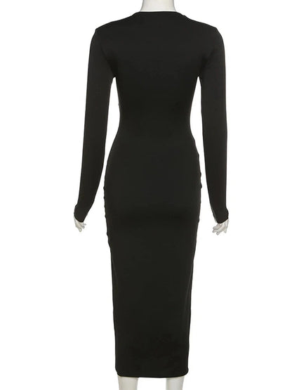 Crossed Cleavage Maxi Concise Street Bodycon Slim Midi Dresses