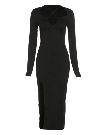 Crossed Cleavage Maxi Concise Street Bodycon Slim Midi Dresses