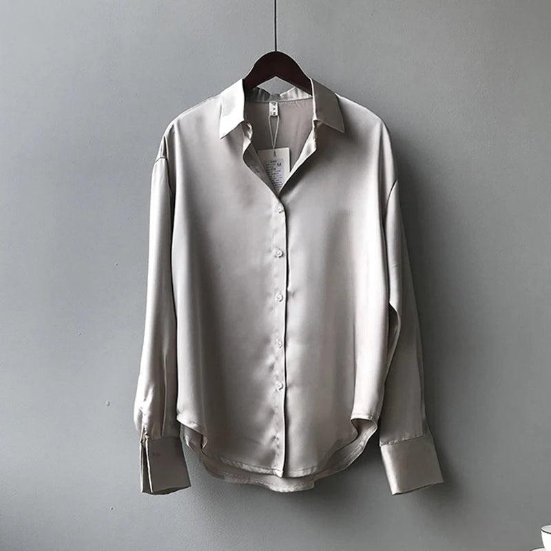 Autumn Button Up Satin White Blouse