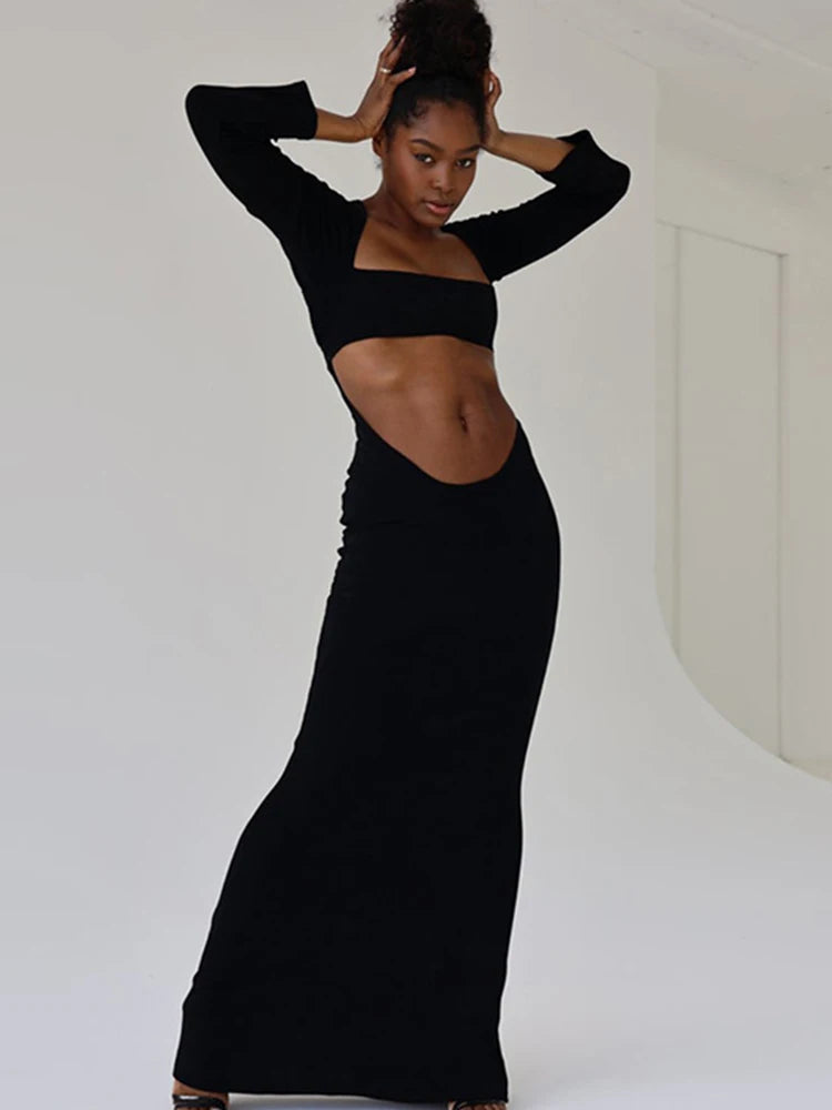 Autumn Color Hollow Out Midnight Night Hot Midi Dresses